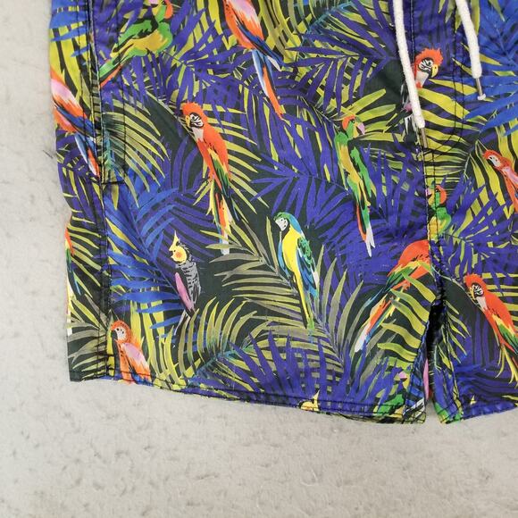 Native Youth Swim Shorts Mens 36 Blue Tropical Parrot Print Drawstring Trunks - Picture 4 of 15